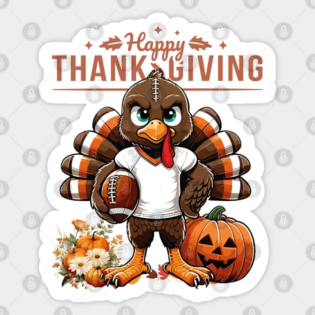 Thanksgiving American Football Player Turkey Sticker by JessArty